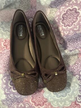 Kenneth Cole Reaction Dark Brown Embellished Ballet Flats